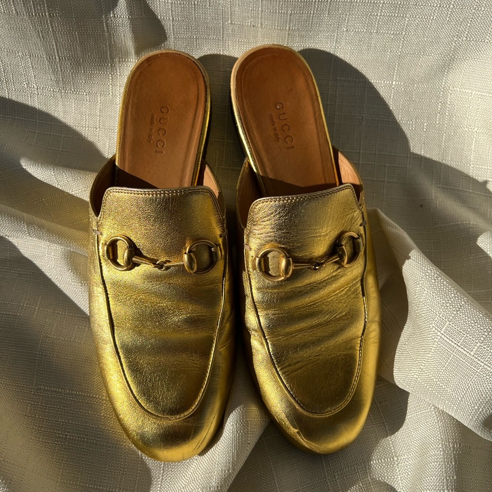 Gucci Women's Gold Leather Loafer Mules